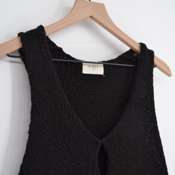 Dissh Dion Boucle Knit Longline Vest Top Cut Out Sleeveless Black Women's S - Picture 5 of 9